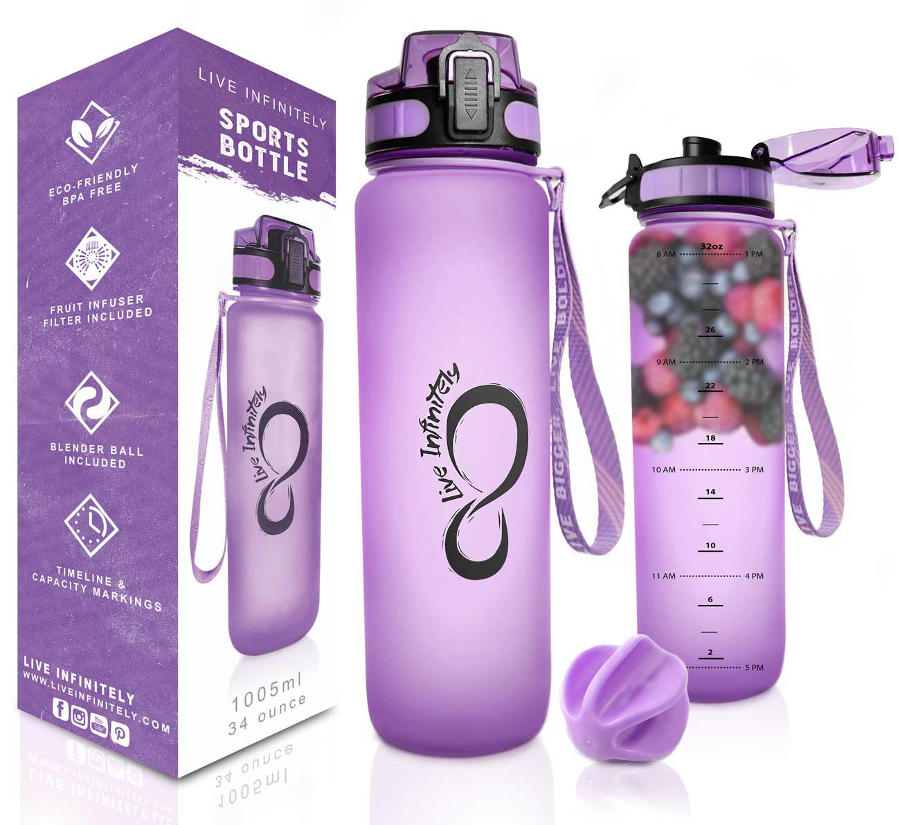 32 oz Straw Water Bottle with Times Purple Mint