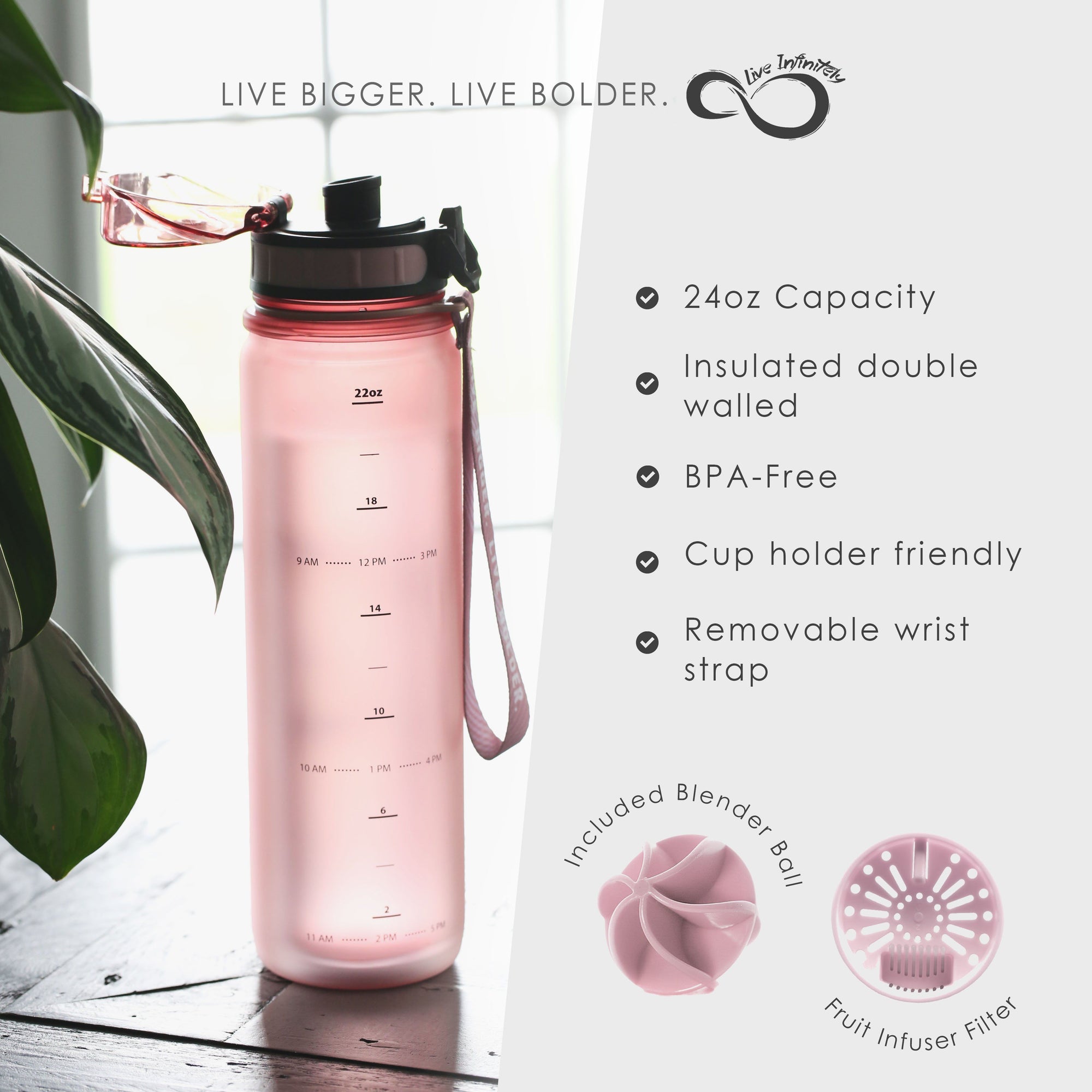 Live Infinitely 24 oz Insulated Water Bottle for Women - Cute Gym
