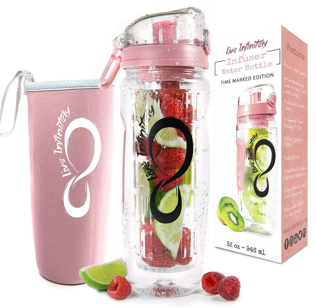 32oz Fruit Infuser Water Bottles With Time Marking &amp; Insulation Sleeve